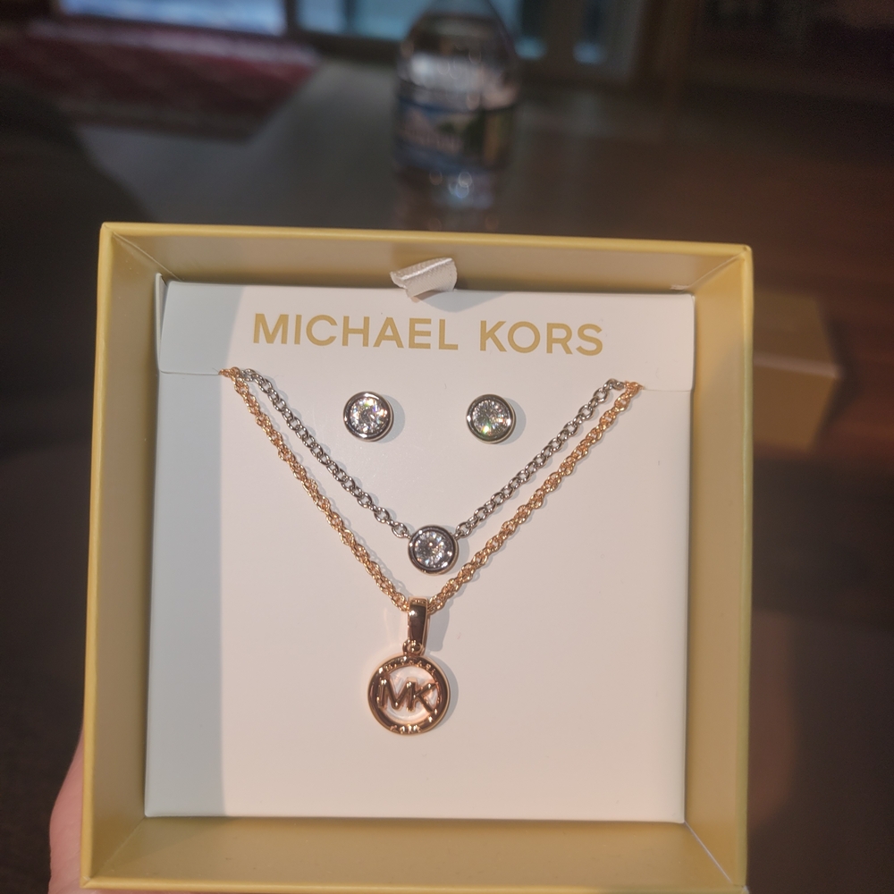 Michael Kors Rose Gold and Silver Necklace Set